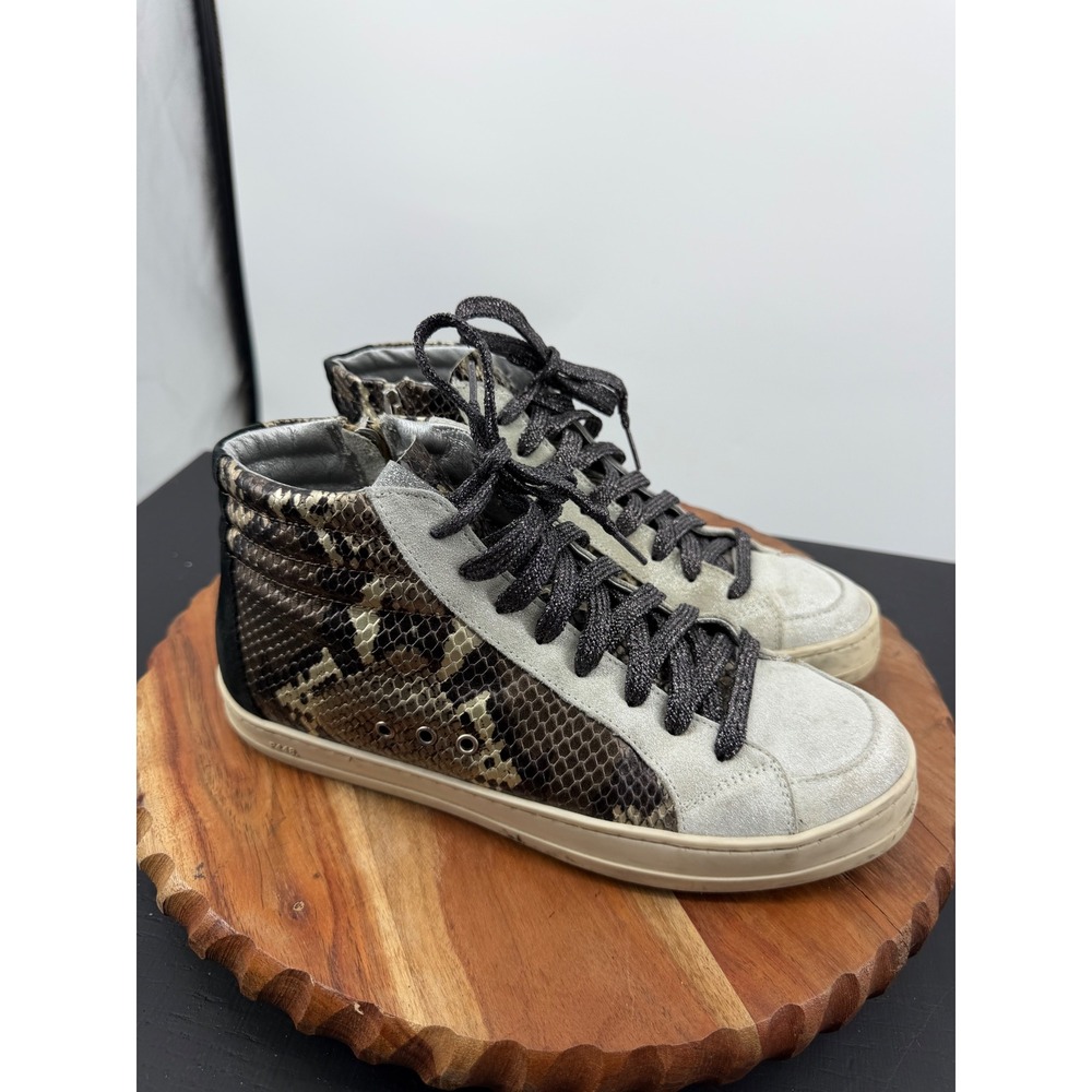 P448 Skate Snakeskin High Top Sneakers Womens 38 Brown Tan Suede Zip Shoes